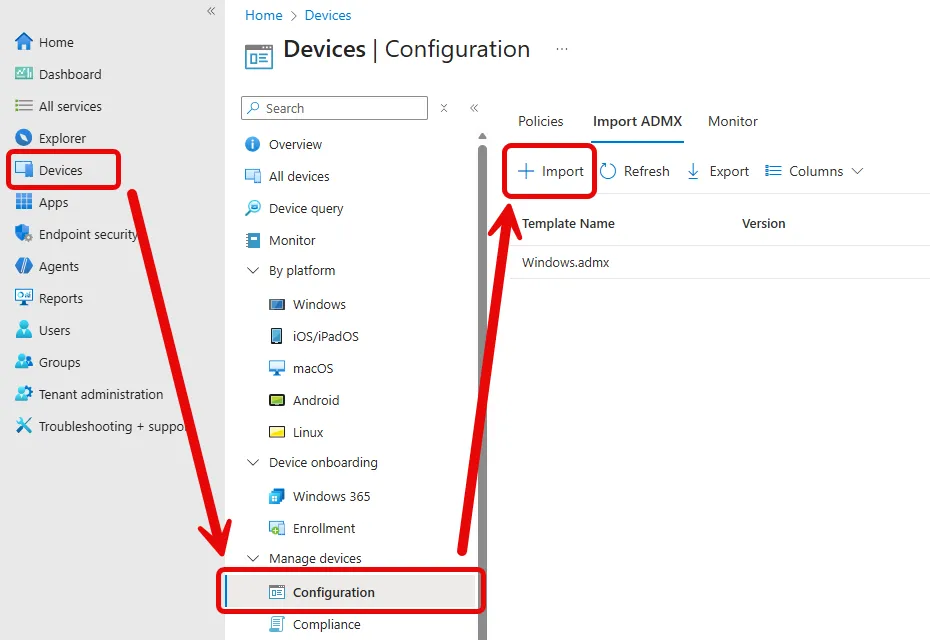 Intune, Import custom Administrative templates (ADMX)