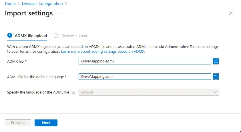 Intune, upload custom Administrative templates, ADMX and ADML