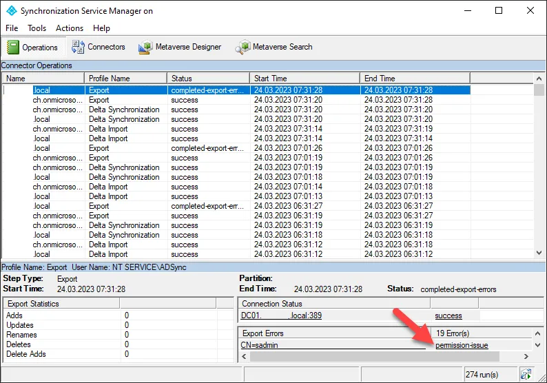 Azure AD Connect, Synchronisation Service Manager