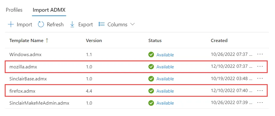 Mozilla Firefox ADMX Templates Intune