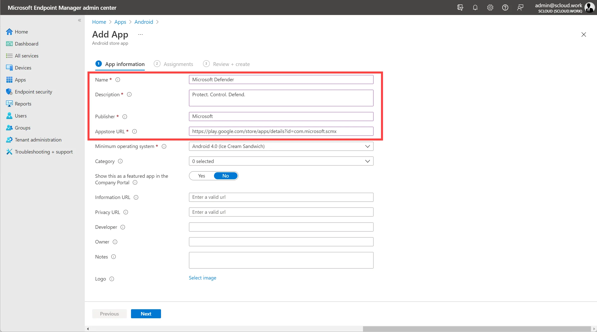 Android store app Microsoft Defender