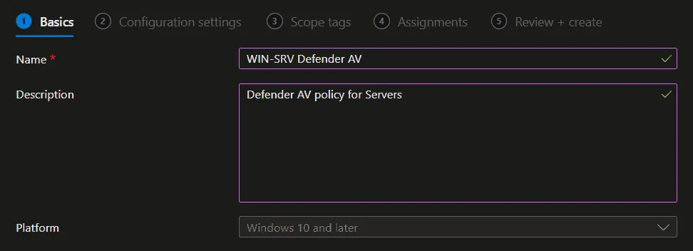 Profile Name and Description