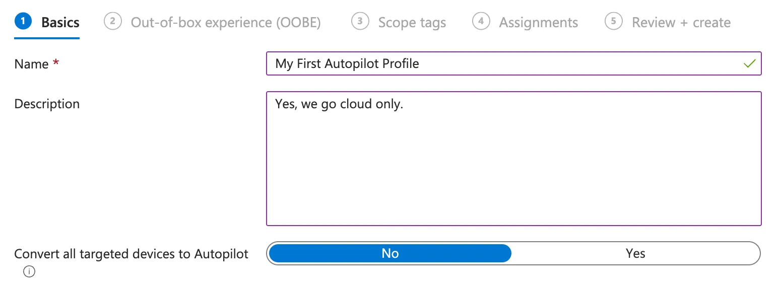 Intune, Autopilot Profile Name