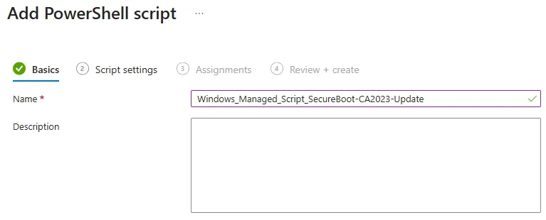 Add Platform Script in Intune for Secure Boot Certificate Update