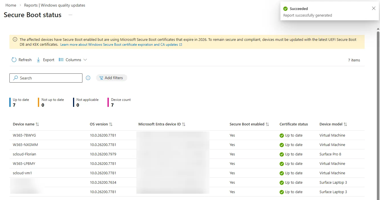 Intune Secure Boot Status Report