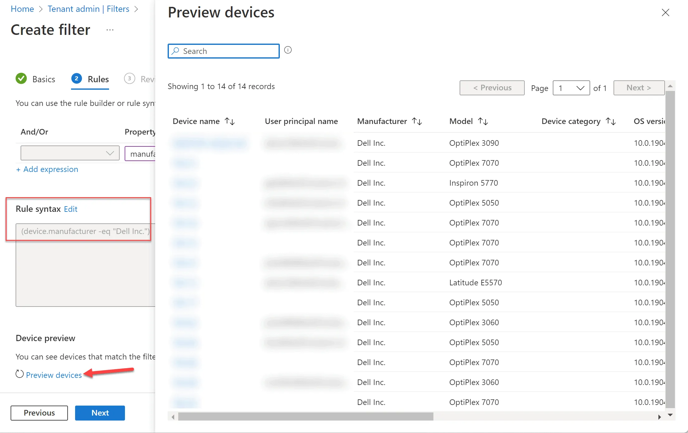 Dell Filters, Settings and Preview