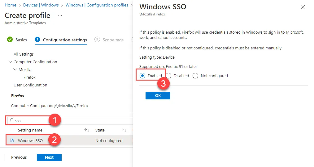 Intune, Firefox SSO