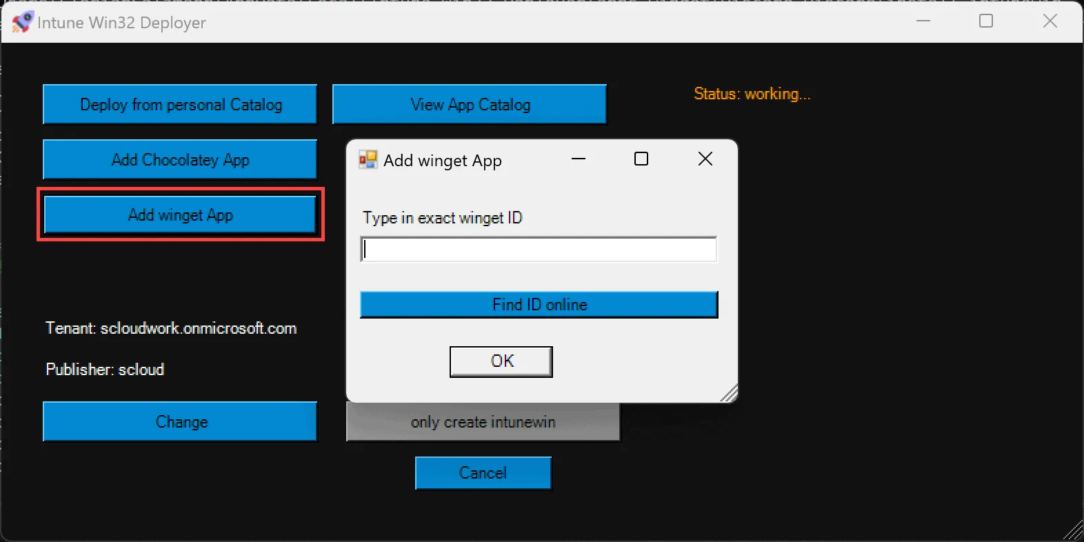 Intune Win32 Deployer, add winget app