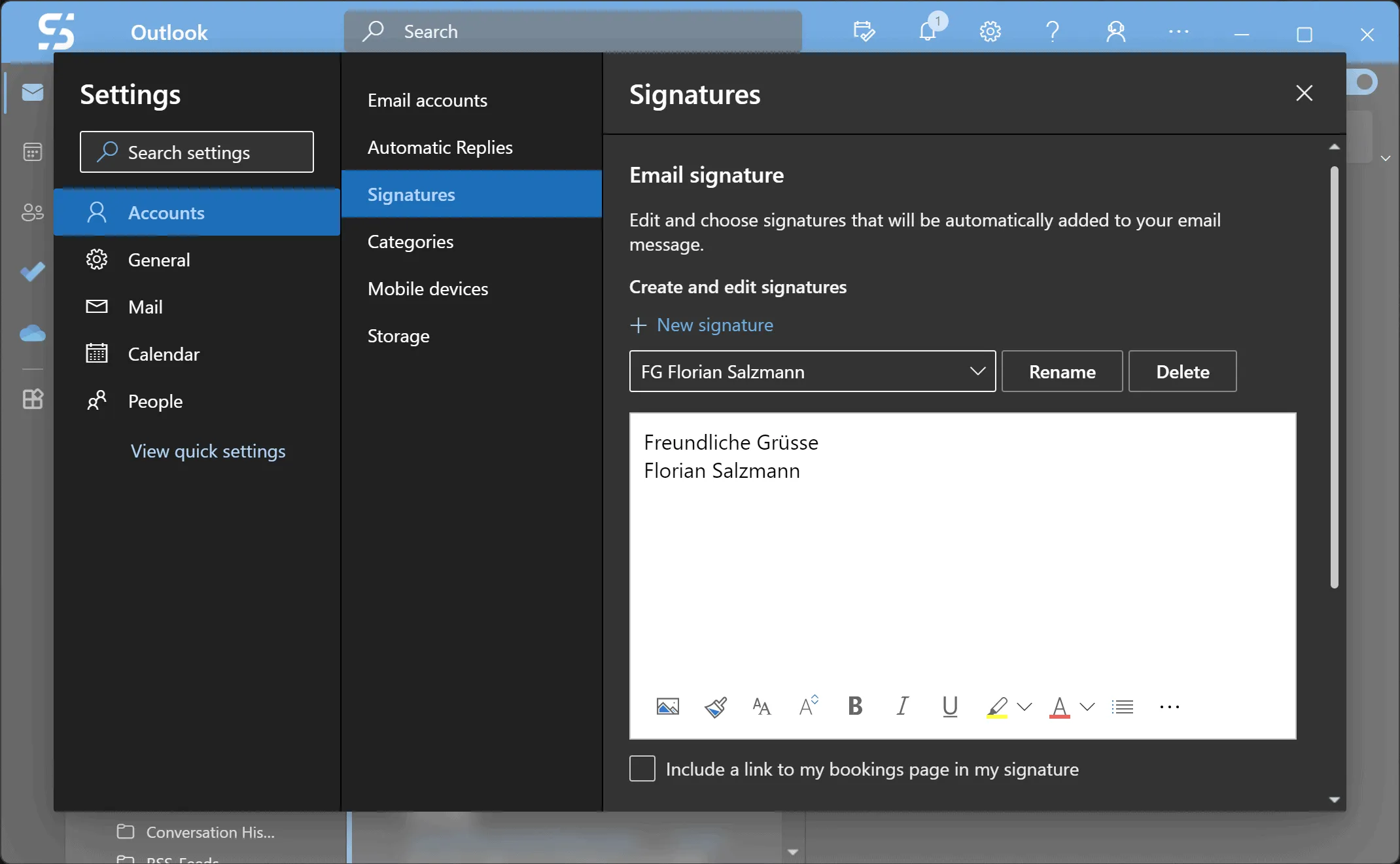 One Outlook App, Signaturen