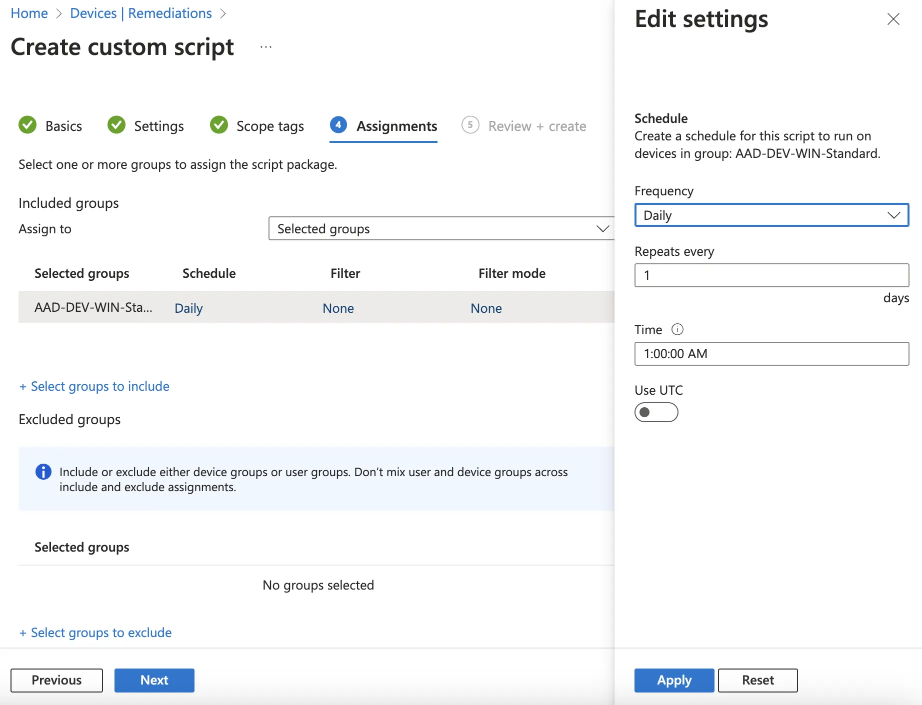 Intune, Remediation, Assignment
