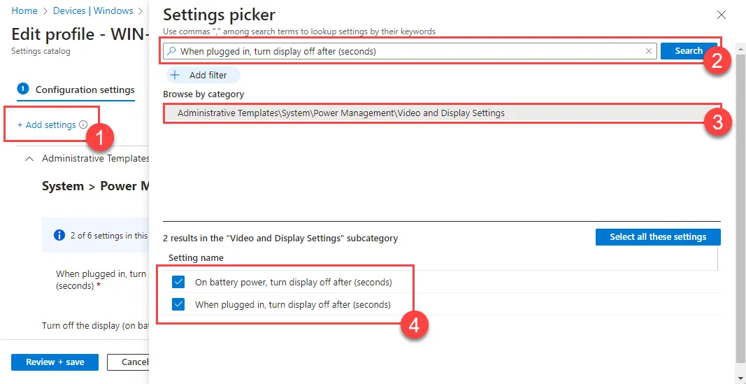 Intune, Settings catalog Settings hinzufügen