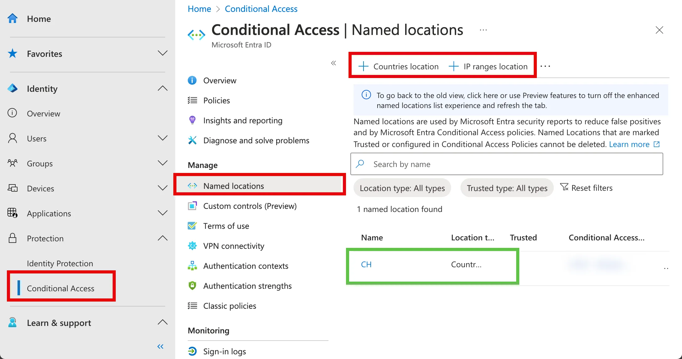 Add Conditional Access named locations