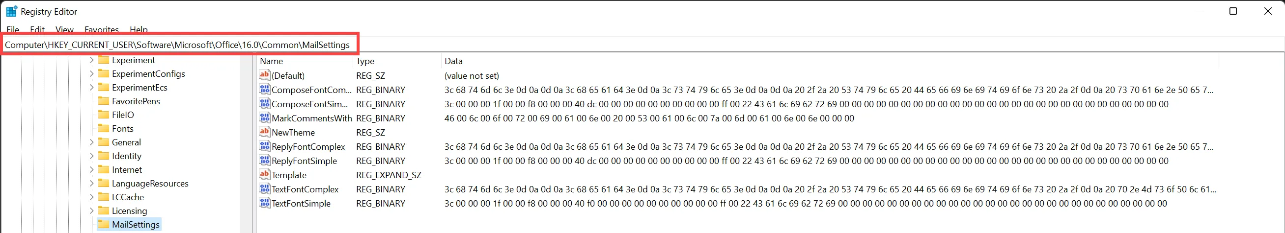 Registry, MailSettings