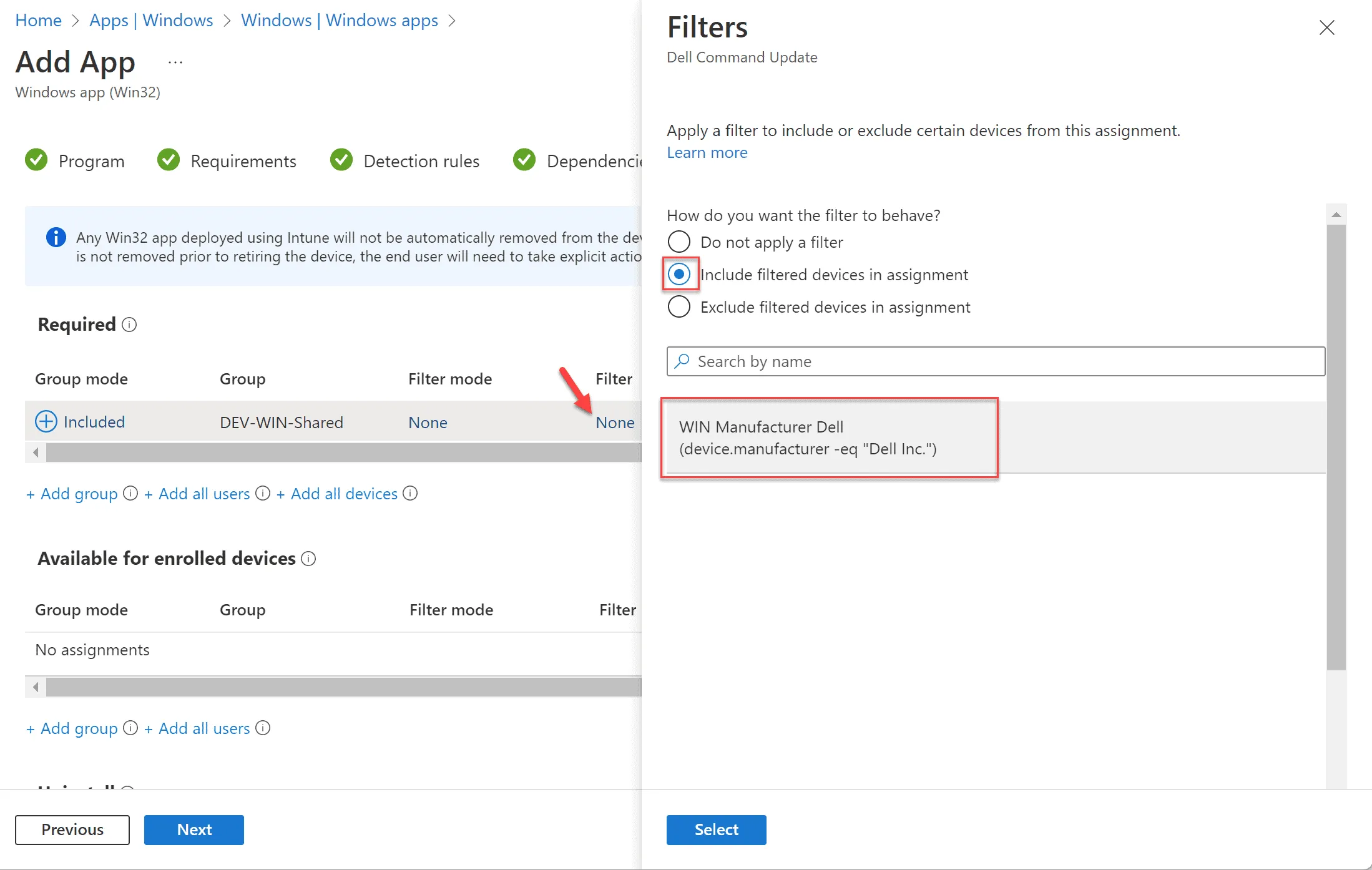 Apply assignment and Dell filter