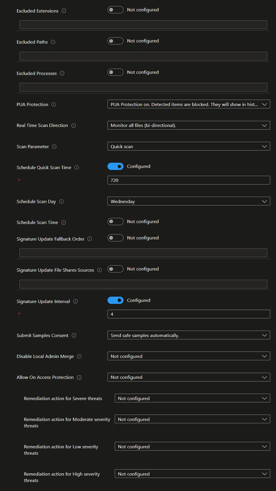 Defender AV settings (2/2)