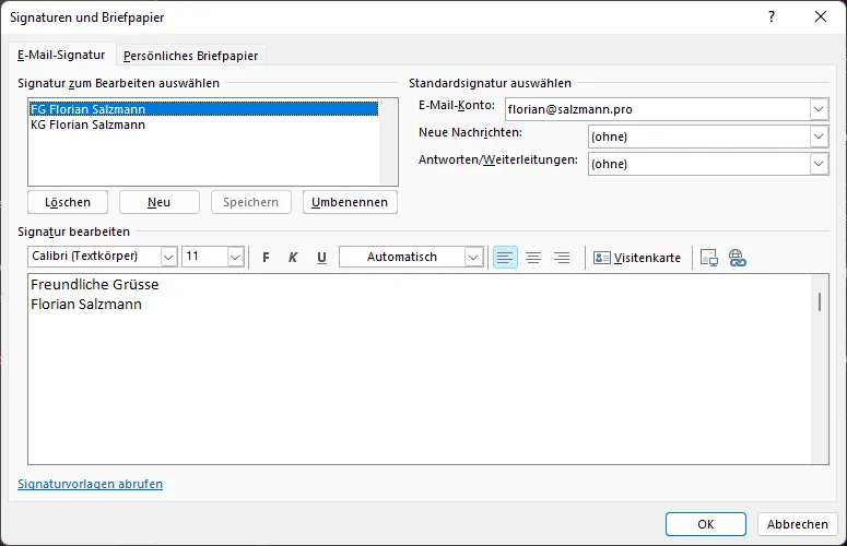 Signaturen Outlook, lokal