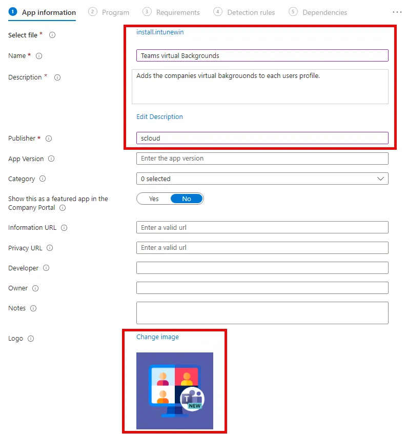 App Information for virtual Teams background