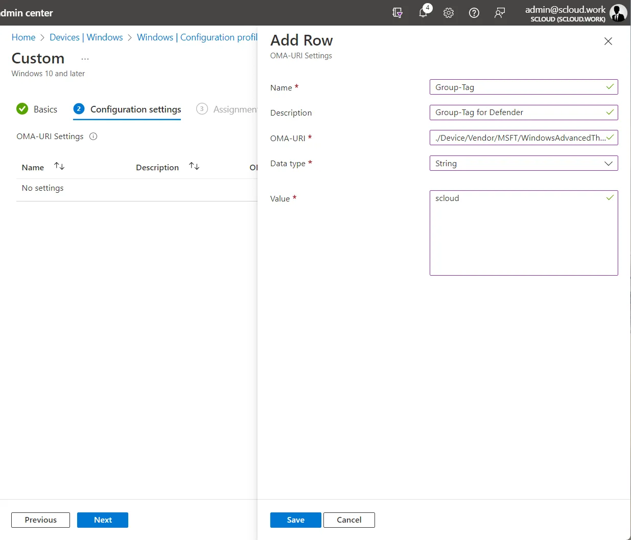 Intune, Custom OMA-URI