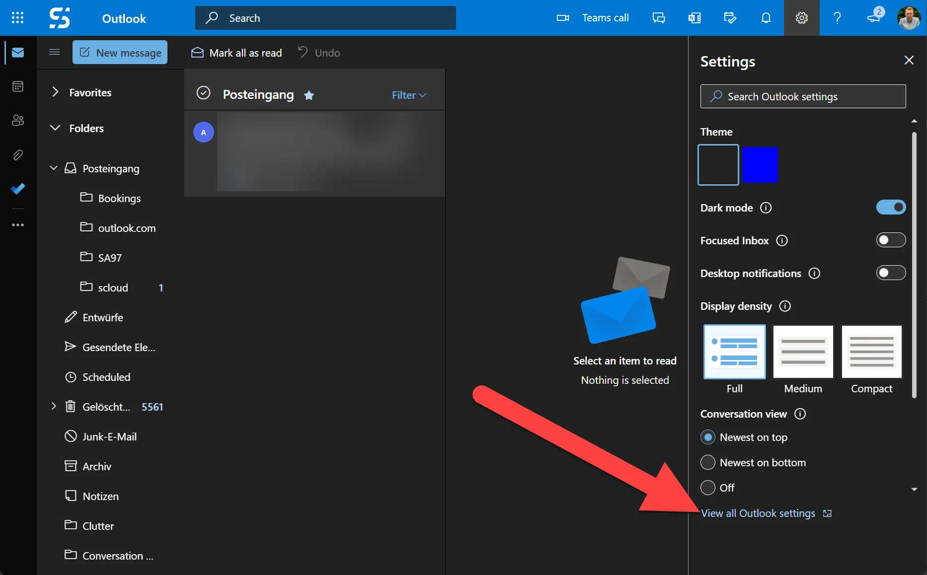 Outlook web, Settings