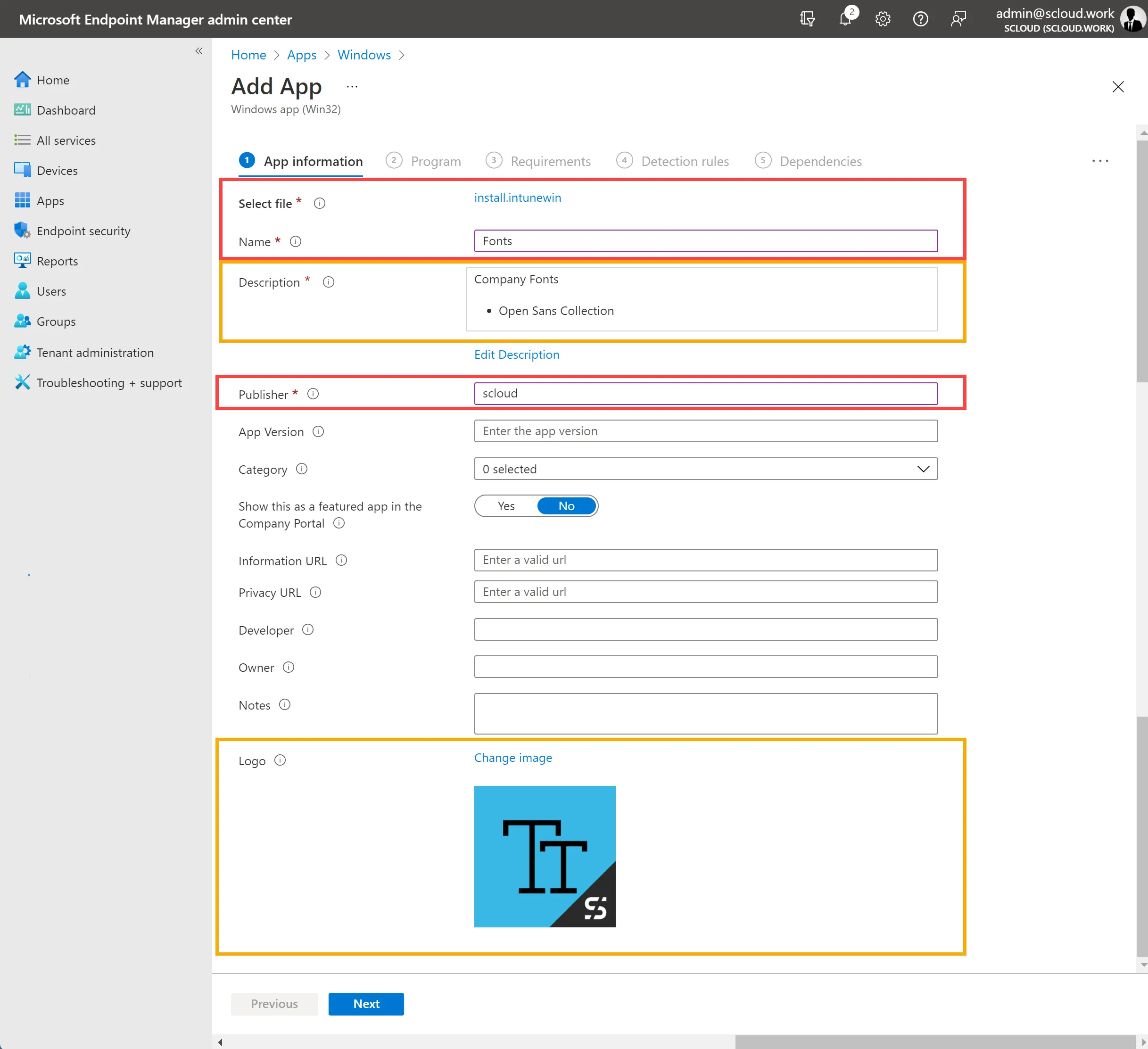 Intune win32 app fonts