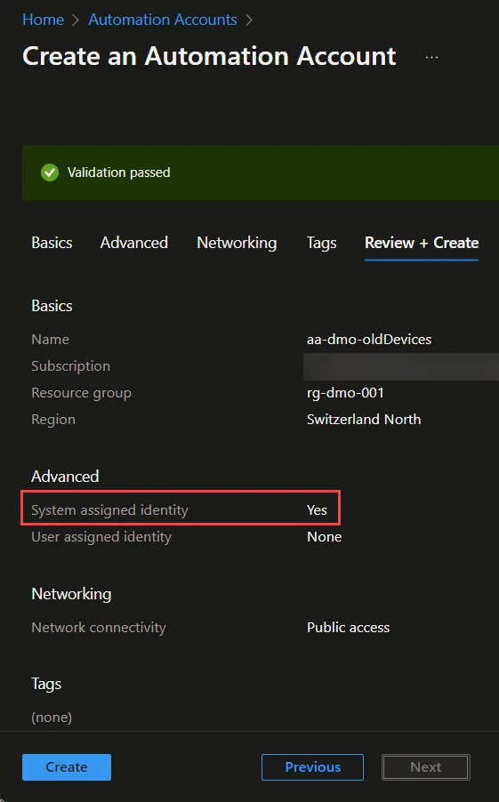 Azure Automation Account erstellen