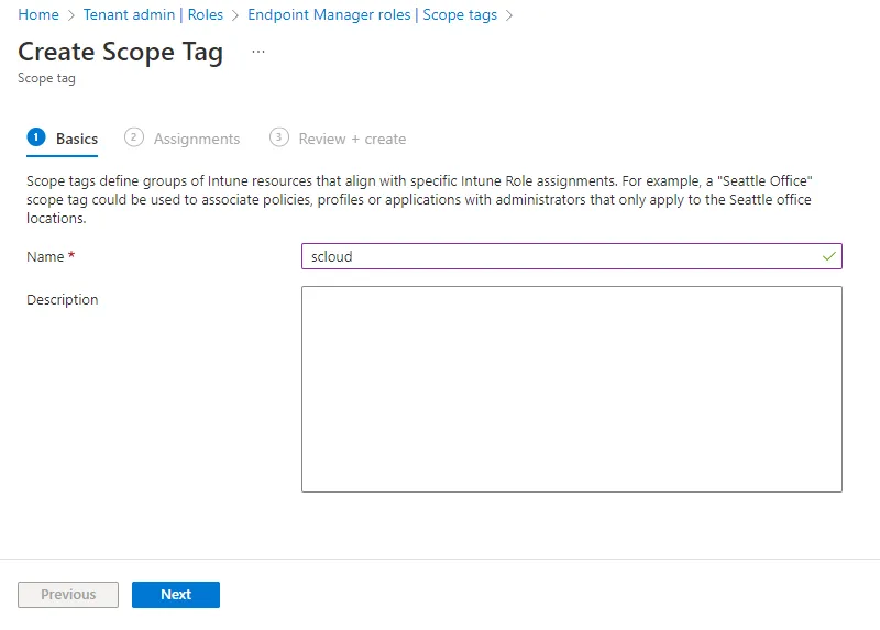 Create Intune Scope Tag