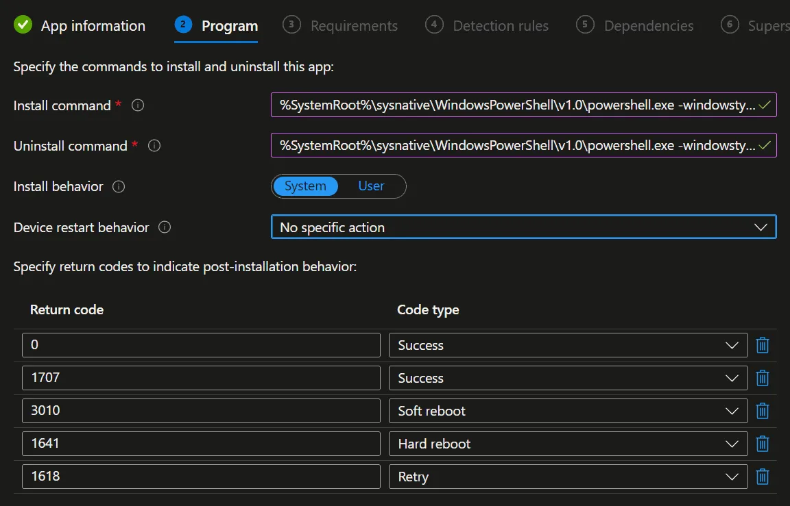 win32 app, install command