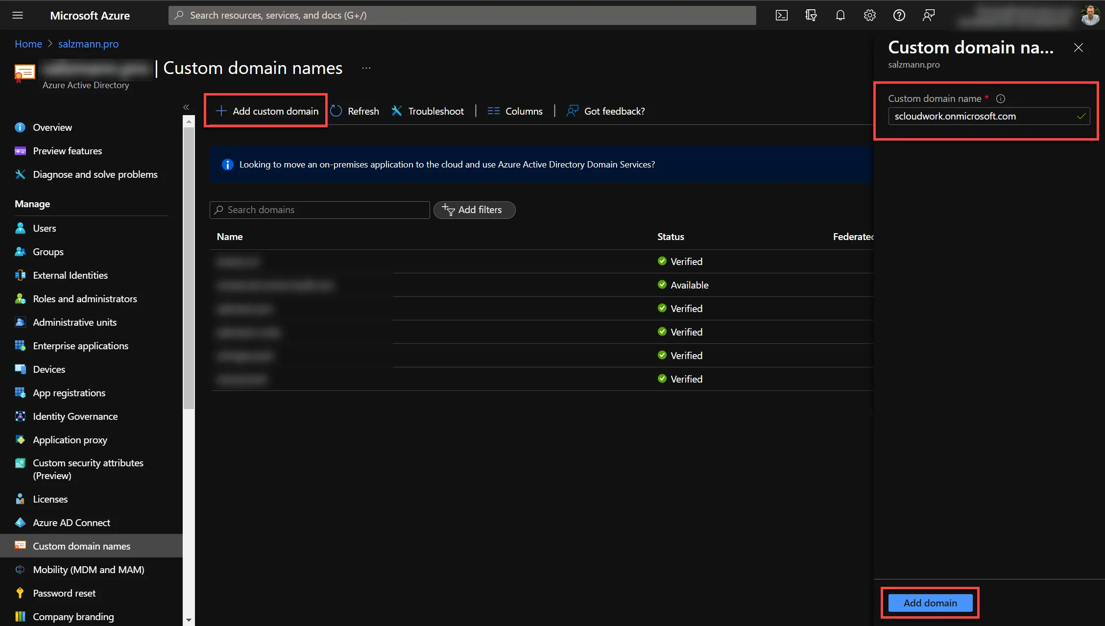 Azure AD custom domain name