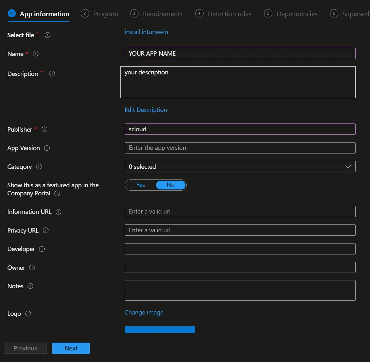 Intune, App information