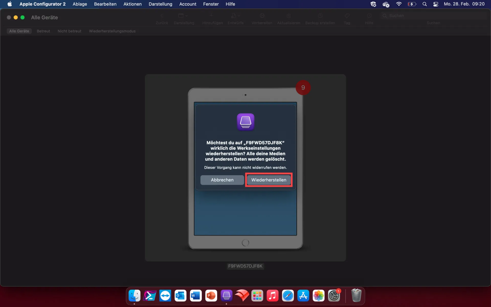 Apple Configurator 2 - Confirm restore