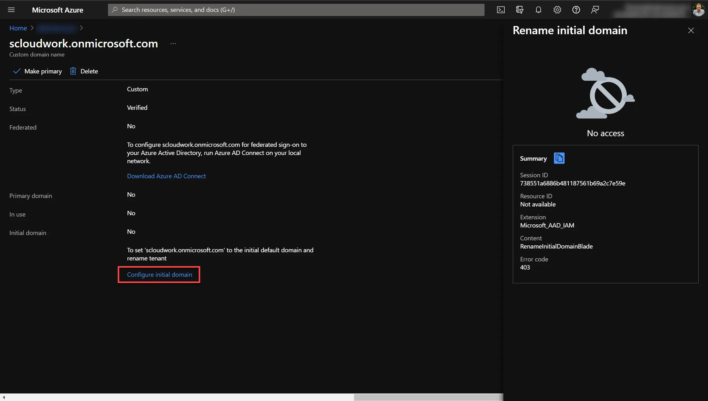 configure initial domain error
