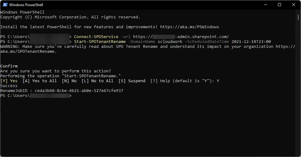 PowerShell Start-SPOTenantRename