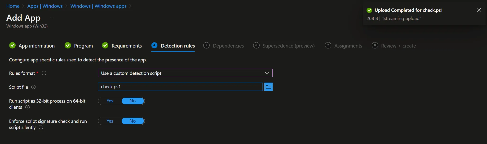 detection rule, script, Intune