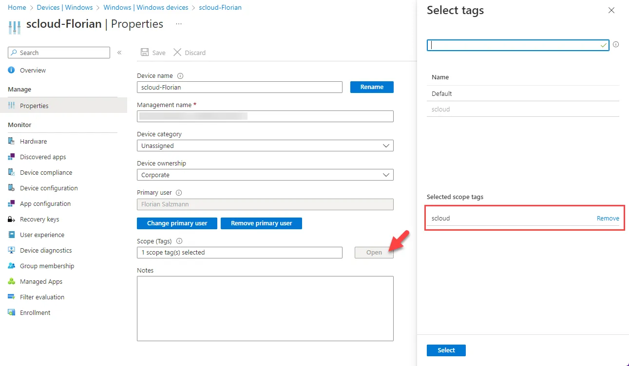 Scope-Tag on Intune Device
