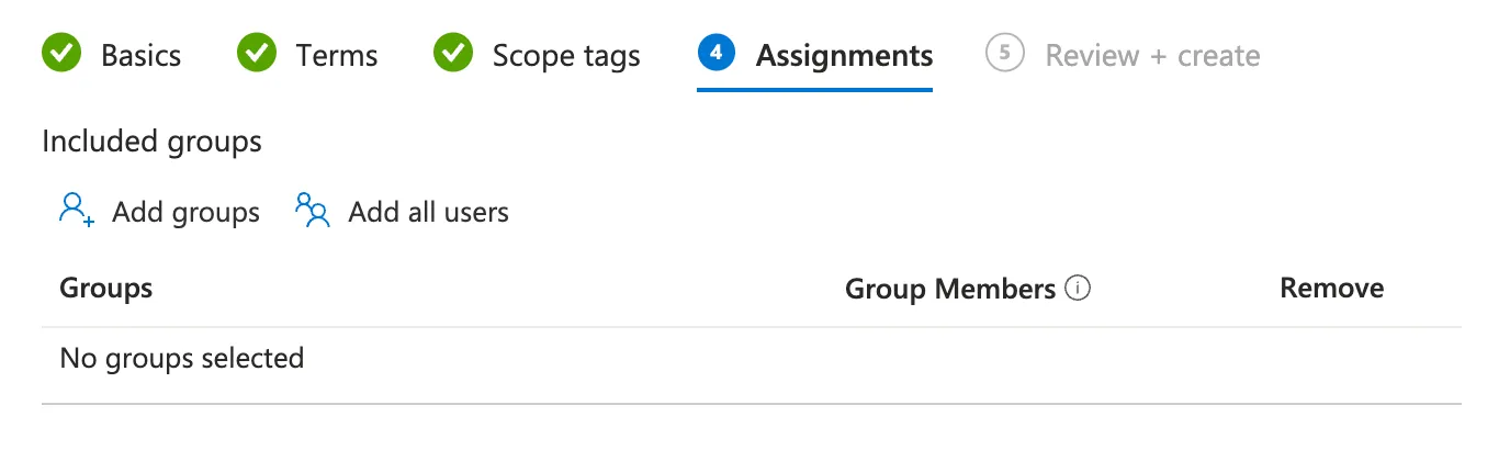 Intune, Terms and conditions assignment