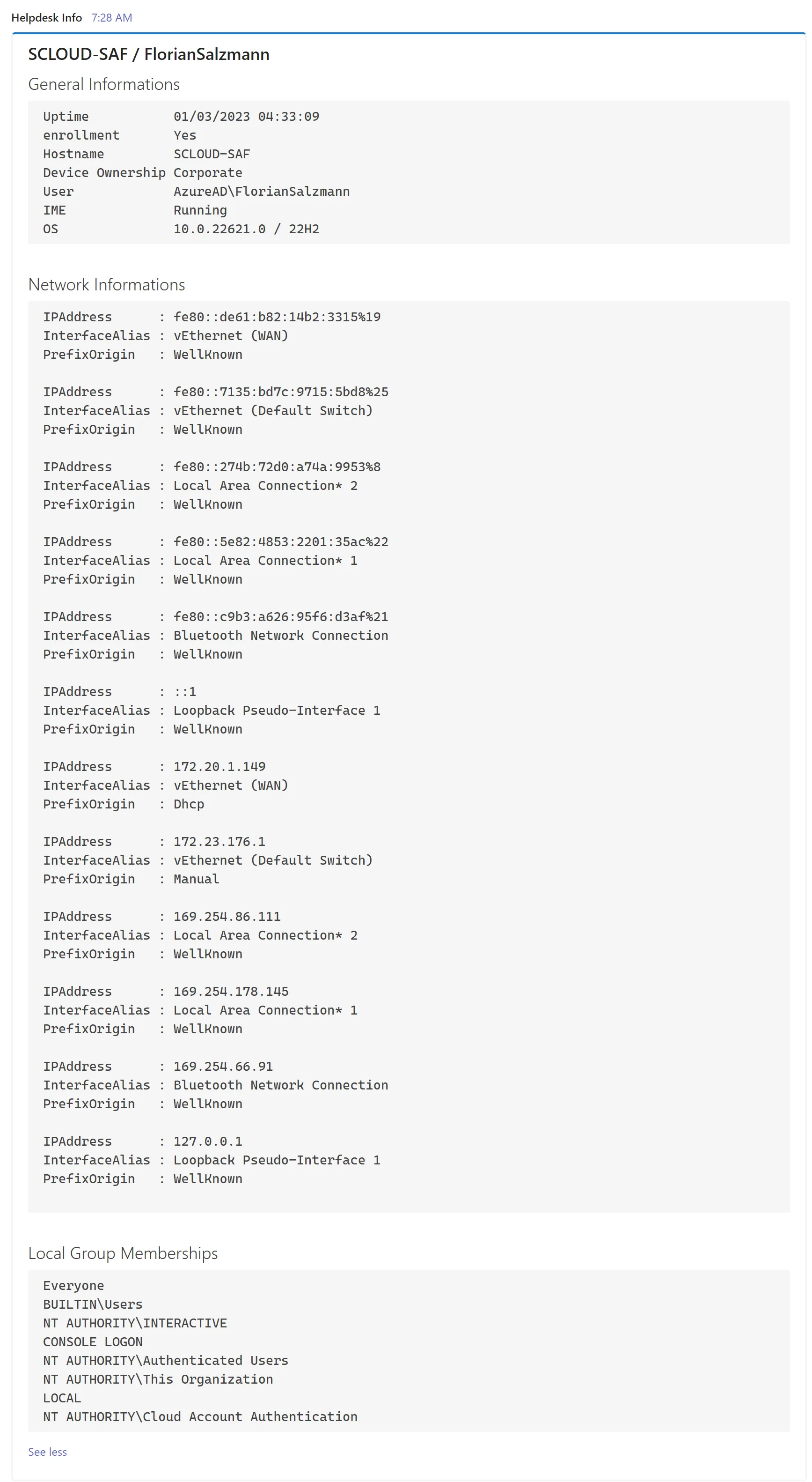 Teams output