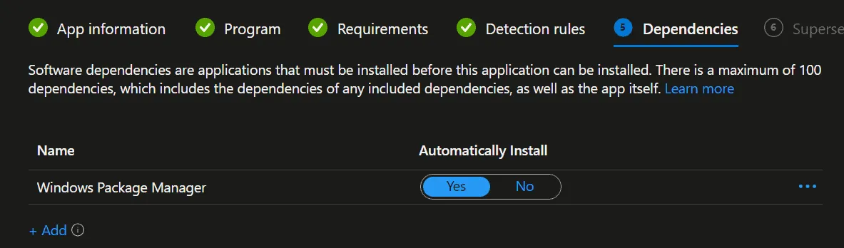 Abhängigkeit, Windows Package Manager
