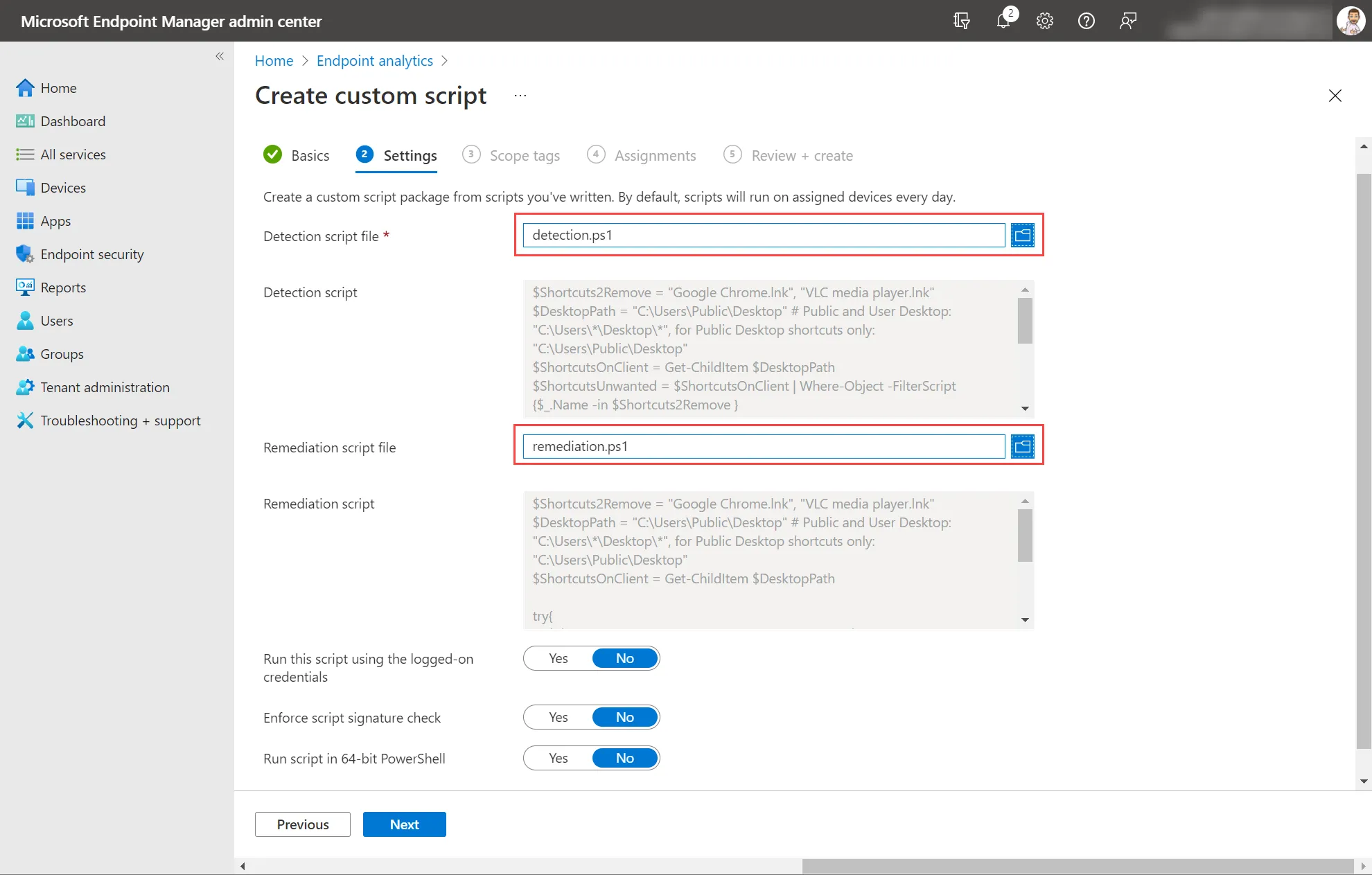 Proactive remediations Settings