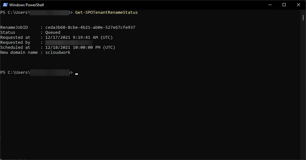 PowerShell Get-SPOTenantRenameStatus