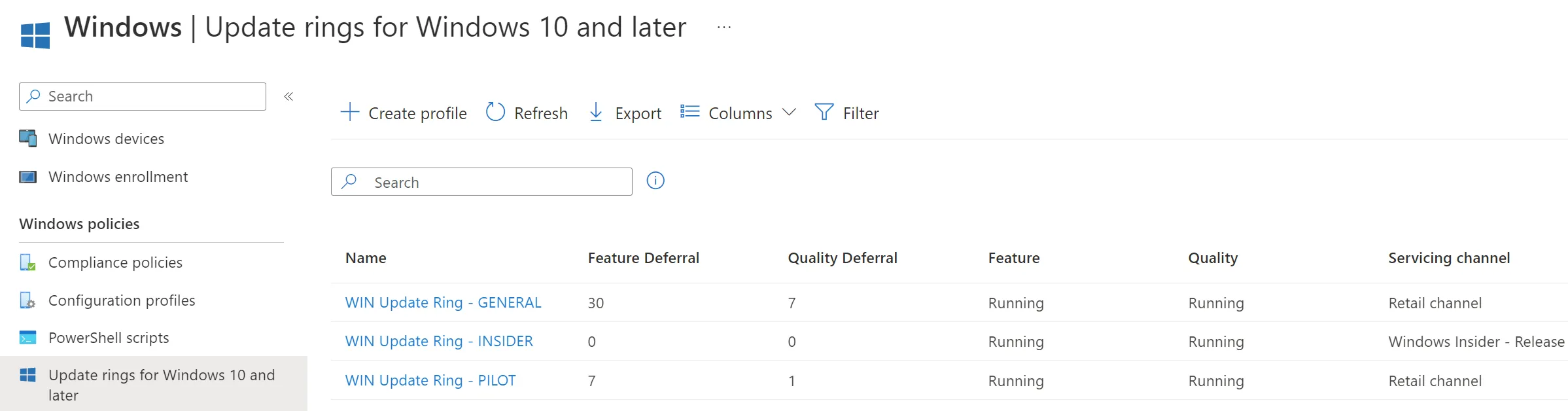 Windows Updates for Business Rings