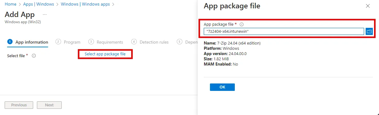 Intune, upload intunewin
