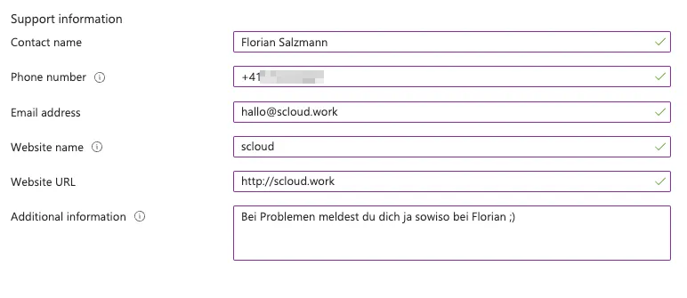 Edit Company Portal settings, Support information