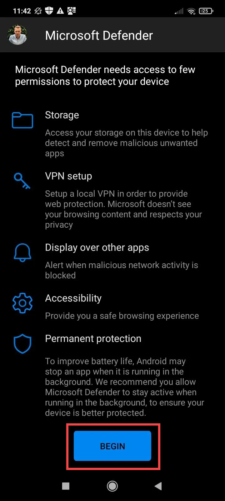 Microsoft Defender Android - setup up