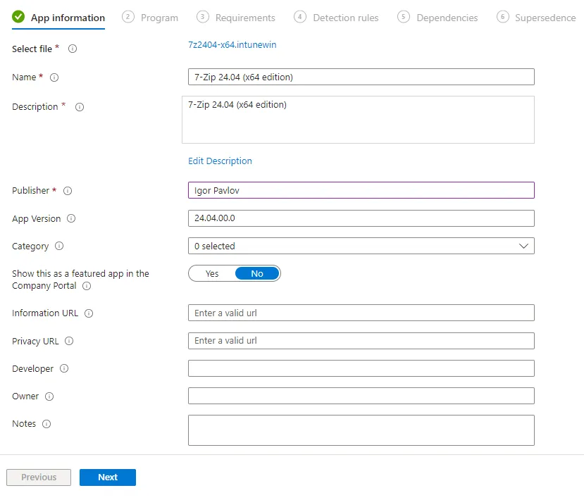 Intune App information