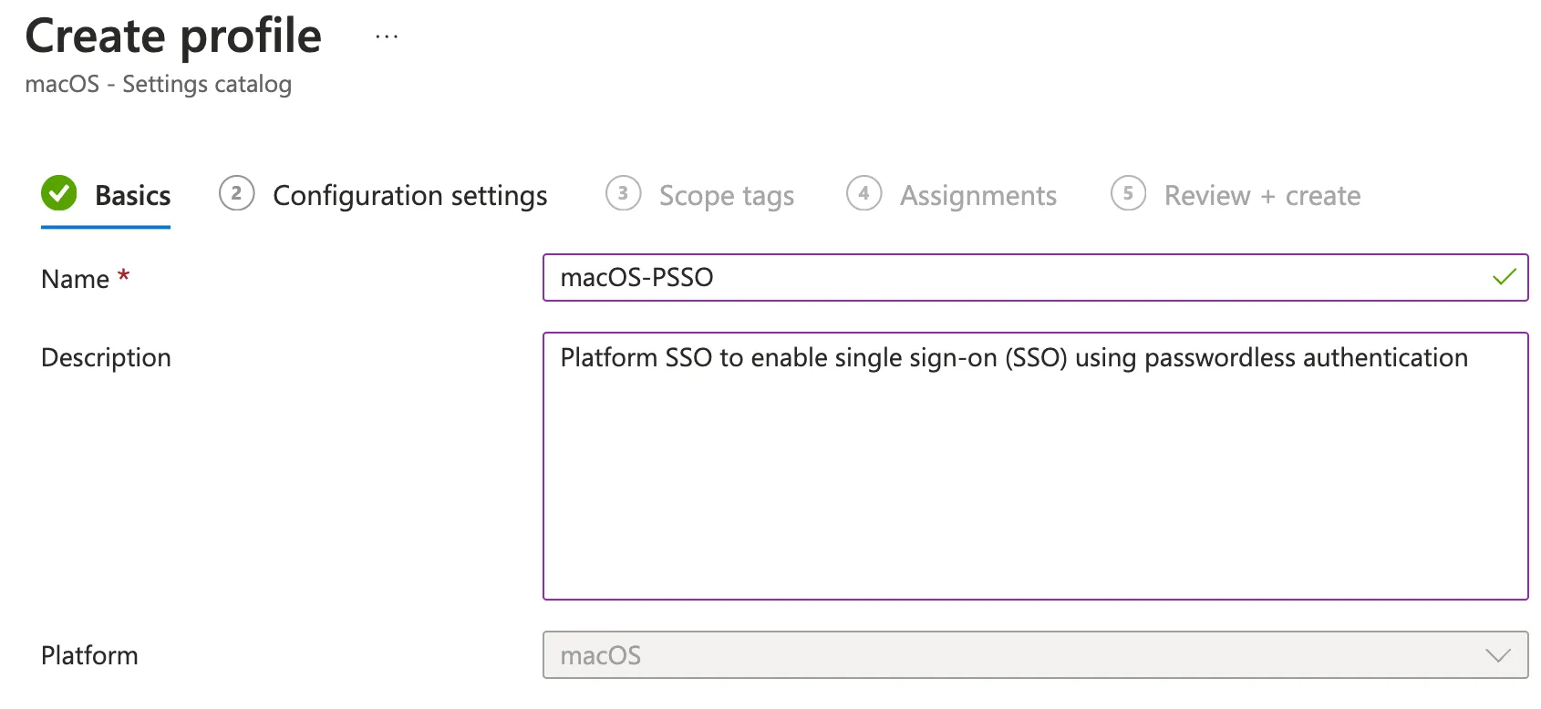 Intune setup PSSO profile