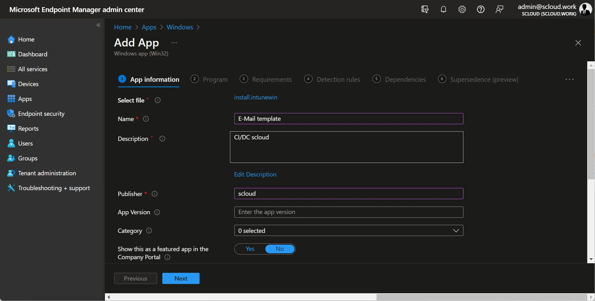 create win32 app for NormalEmail.dotm in Intune