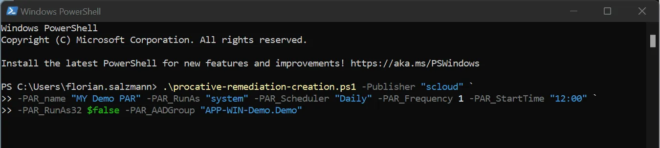call procative-remediation-creation.ps1 script
