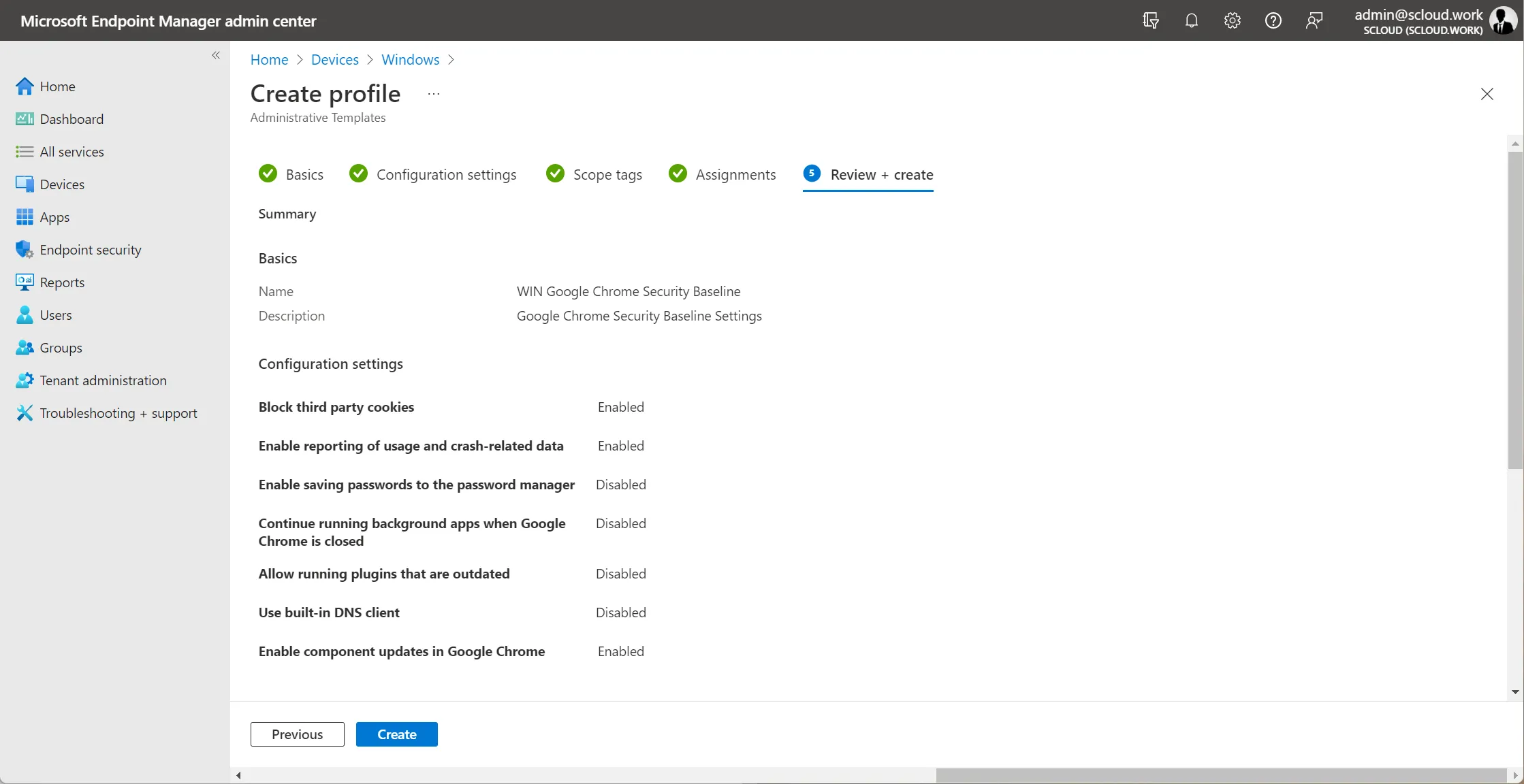 Google Chrome Intune policy