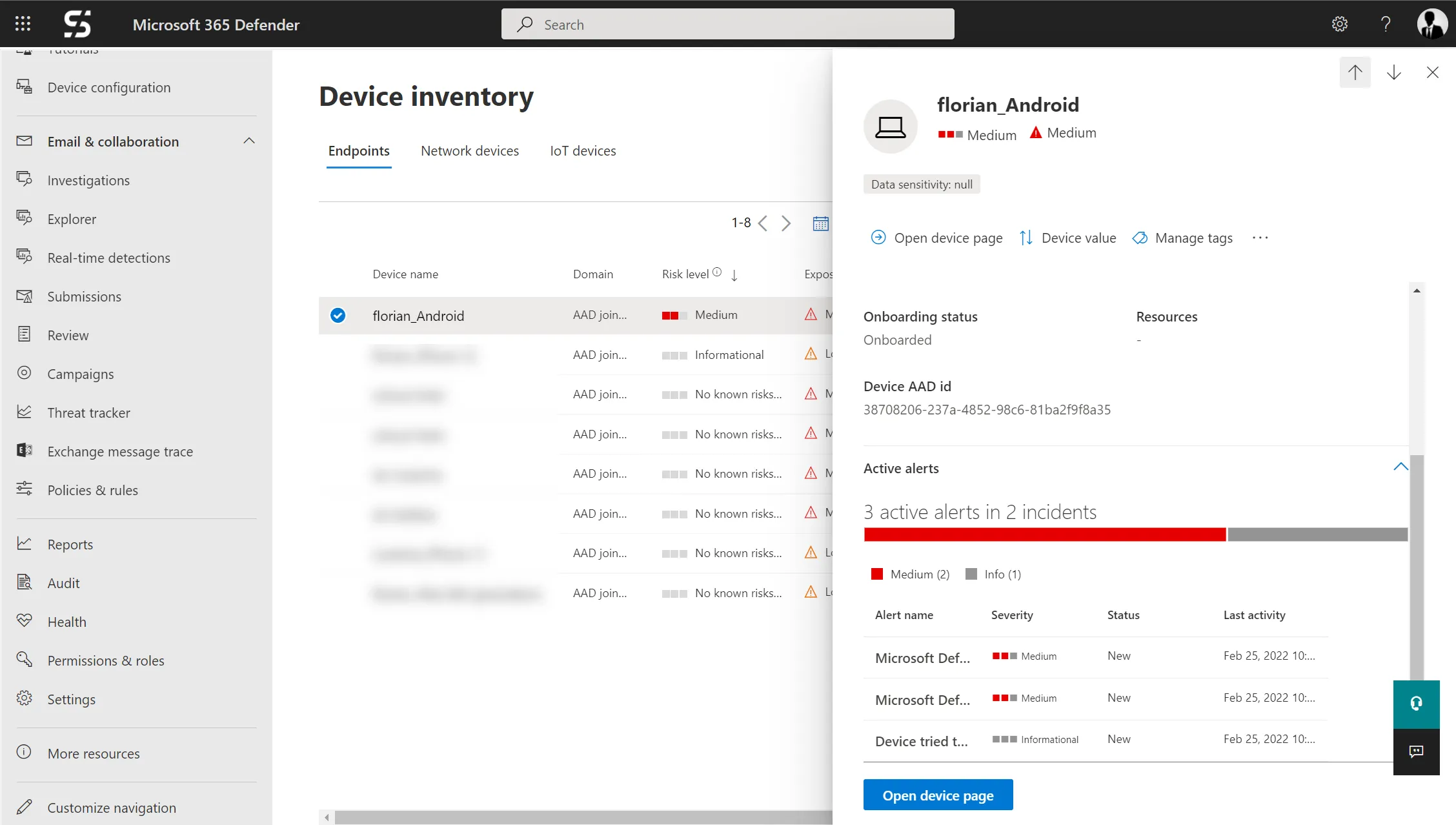 Defender for Business Device Alert