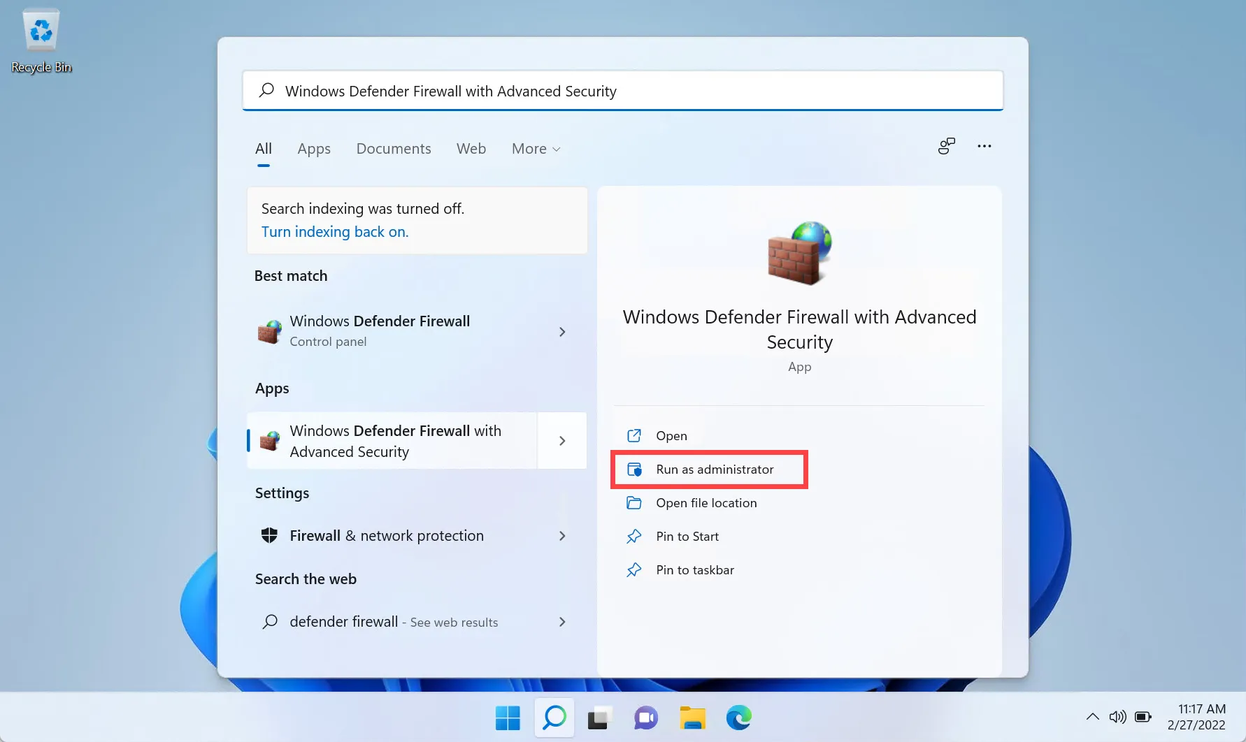 open Windows Defender Firewall with Advanced Security